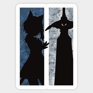 Reincarnated as a Sword Fran and Shishou Grunge Distressed Minimalist Silhouette Design Sticker